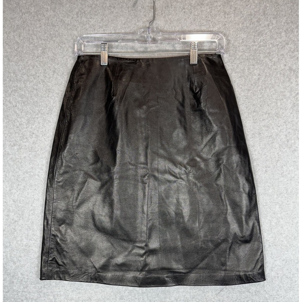 INC International Concepts Skirt Womens 4P Petite Black Leather Lined Classic Ca